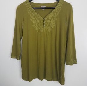 J. Jill embroidered henley 3/4 sleeve